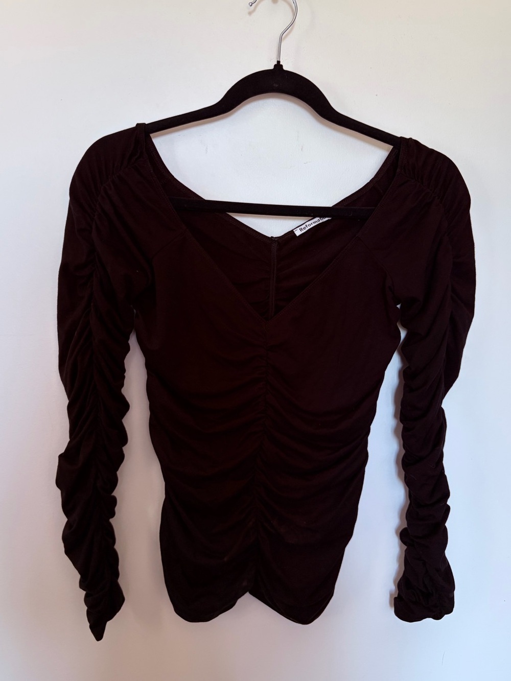 Reformation Black Ruched Long Sleeve Top Size Small